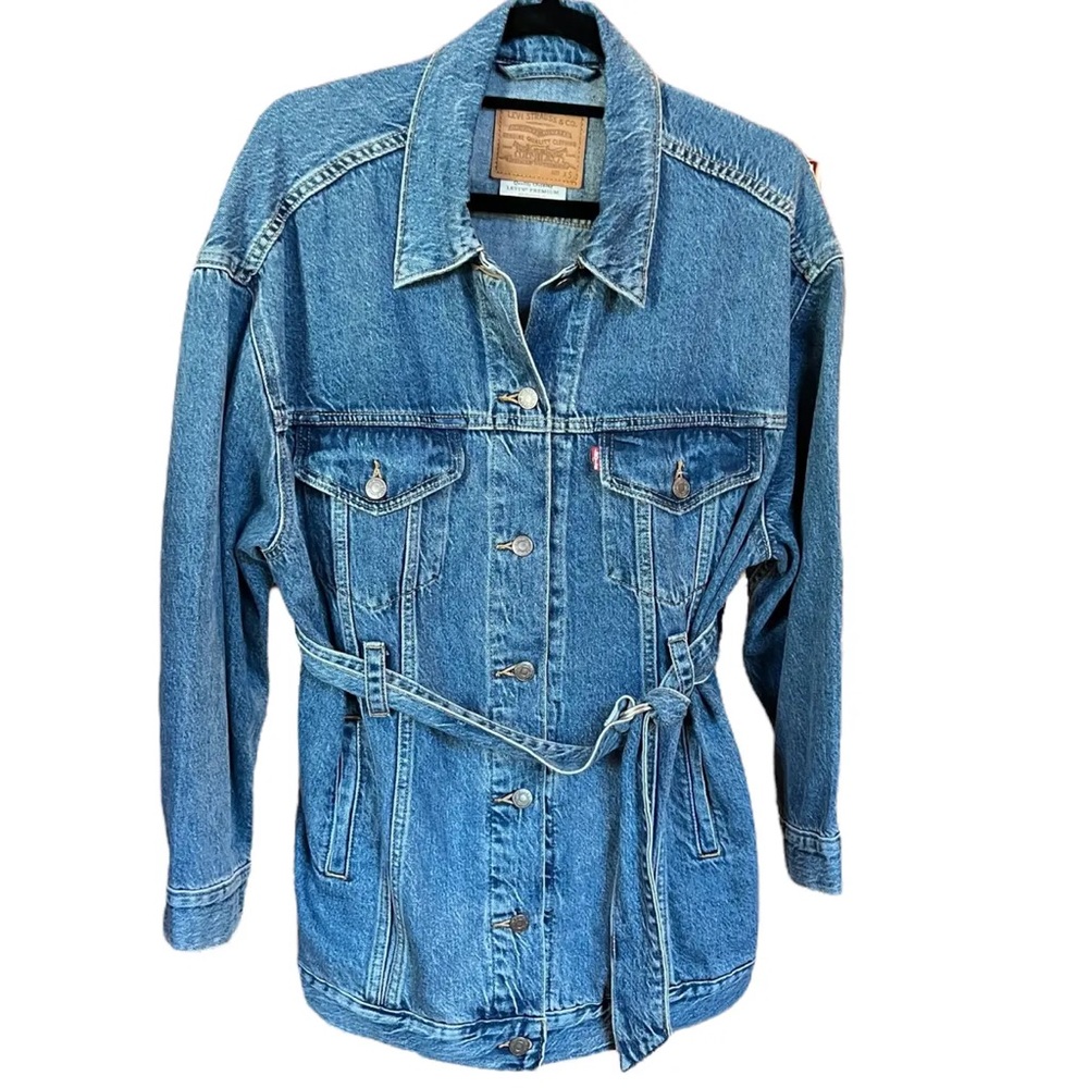 #B7 Levis Belted Trucker Jacket Sz S Oversized Drop Shoulder Boyrfriend Style - Picture 12 of 12